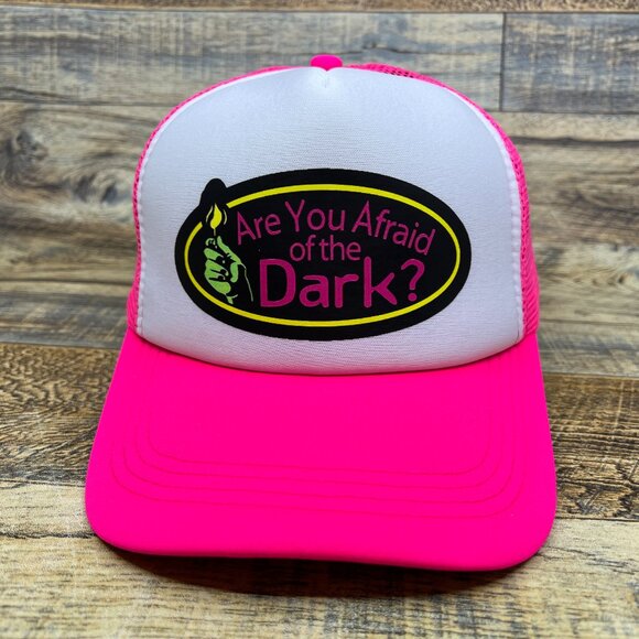 Are You Afraid Of The Dark Mens Trucker Hat Pink Snapback 90s Retro TV Ball Cap - Picture 2 of 8